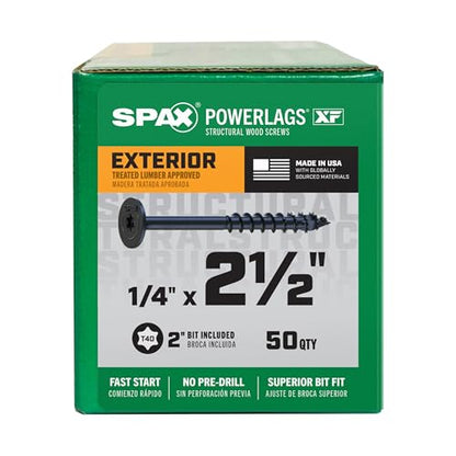 SPAX 1/4" x 2-1/2" Powerlags XF Exterior Pancake Head Structural Wood Lag Screws (50 pcs) T40 T-Star HCR Heavy Duty Timber Landscape Deck Structures High Corrosion Resistant - size: 1/4" x 2-1/2"