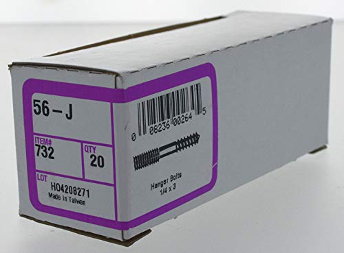 Hillman 732 Zinc Hanger Bolt (1/4" x 3") - size: 20 Count (Pack of 1)