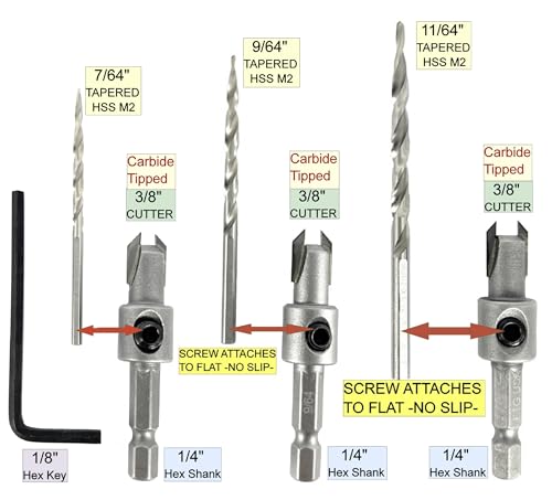 FTG USA 3 Pc #4#6#8 TCT Tapered Bit Wood Countersink Set, Standard Flute - size: #4#6#8, style: Standard Flute w/o Depth Stop