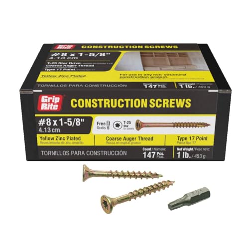Grip Rite Prime Guard 158GCS1 T25 Star Drive Construction Screws with Type 17 Tip 1-Pound Box, 8 by 1-5/8"