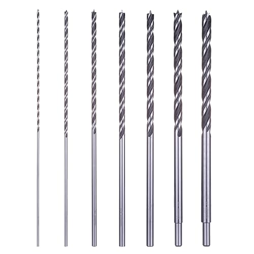 NordWolf 7-Piece 12" Extra Long Brad Point Wood Drill Bit Set, Double Lands & Double Flutes Design for Cutting Wood, PVC, Resin, MDF and Drywall, SAE Sizes 1/8" to 1/2" - size: 1/8" to 1/2" (7 Pcs)
