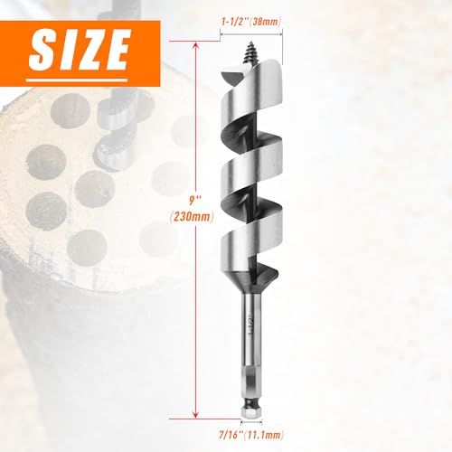 1-1/2 Inch x 9 Inch Auger Drill Bit for Wood,1-1/2 Inch Hex Shank - size: 1-1/2" x 9"