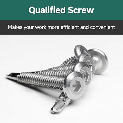 100Pcs 10 x 1-1/4" Sheet Metal Screws, Stainless Steel Flat Head Socket Cap Self Drilling Screw, Allen Socket Drive, Self Tapping Screws with Drill Bit - color: Silver, size: #10 x 1-1/4"