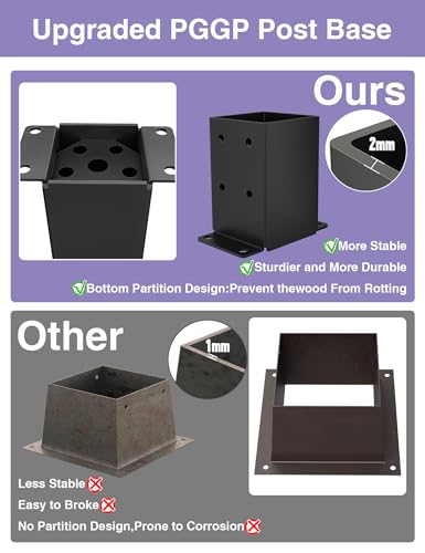 4 PCS Metal 4x4 Post Base, Inner Size 3.5"x3.5" Post Bracket - size: 4 x 4 post base (4 PCS)
