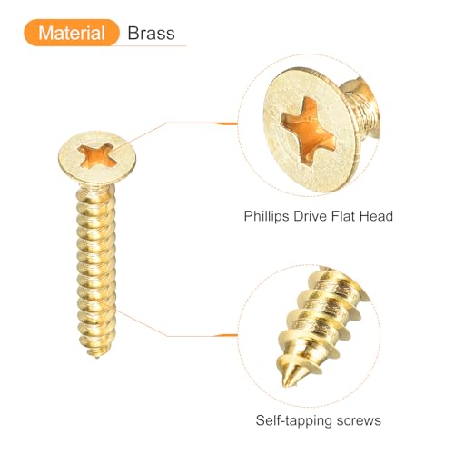 uxcell 20Pcs Brass Wood Screws, M4 x 25mm Phillips Flat Head Self Tapping Screw Woodworking Screw for Door Hinges, Wooden Furniture, Home Appliances - size: M4 x 25mm
