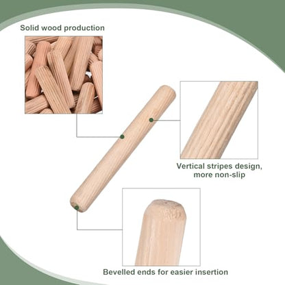 uxcell 120 Pcs Wooden Dowel Pins 12x100mm(0.47x3.94) Fluted Beveled Ends Wood Dowel Pegs Dried Hardwood for Woodworking Furniture Shelf - size: 12x100mm