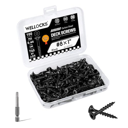 WELLOCKS #8 x 1 in Black Deck Screws, 0.44 lbs Trial Size - size: #8×1", style: Trial size 0.44LBS