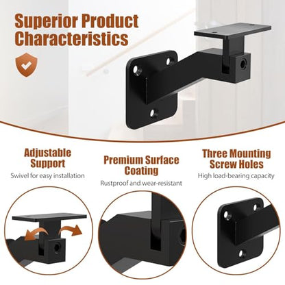 Adjustable Handrail Brackets, 3 Pack Black Swivel Hand Rail Brackets - style: T304 - 3 Pack
