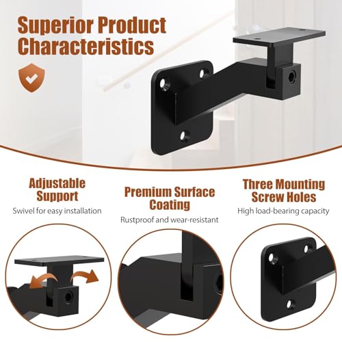 Adjustable Handrail Brackets, 4 Pack Black Swivel Hand Rail Brackets - style: T304 - 4 Pack