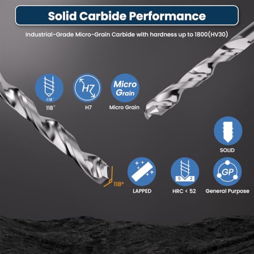 1/8" Solid Carbide Jobber Drill Bits with Straight Shank and 118° Point Angle, Made from Tungsten Carbide Material,2-Pieces - size: 1/8 in