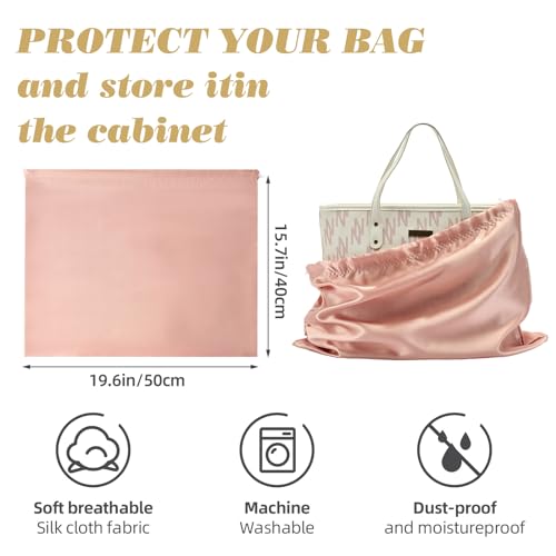 3Pack Drawstring Dust Bags for Handbags Silk Purses - color: Pink, size: 23.6×19.6 in