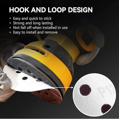 300PCS 5" Hook & Loop Sanding Discs, 8 Hole, P40-P400 Assorted