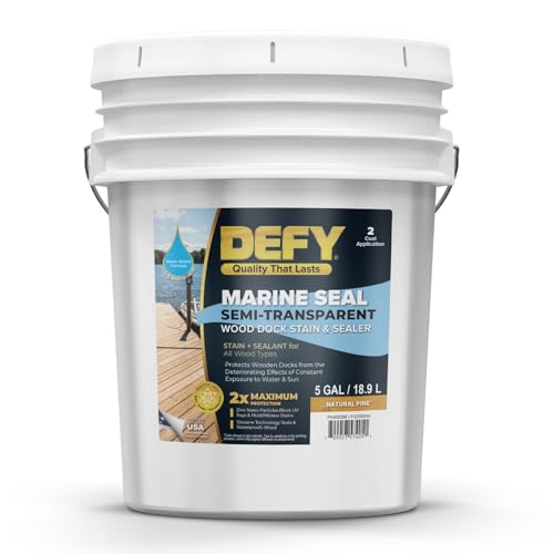 DEFY Marine Seal Semi-Transparent Exterior Wood Stain and Sealer - Waterproof Sealant for Wood Docks, Boat Piers, Marinas, Boardwalks, & More - Natural Pine - 5 Gallon, Made in USA - color: Natural Pine, size: 5 Gallon