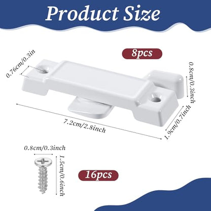 8 Pack Window Sash Locks, 2-1/4” Mounting Hole Centers Sash Lock with Screws, Sliding Window Locks Replacement Broken for Vertical and Horizontal Sliding Windows Double Hung Windows(White)