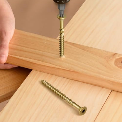 #9 x 2 Multi-Purpose Wood Deck Screw for Interior and Exterior,Bugle Head Golden Coated with T25 Bit Star Drive Torx Furniture Building/Fence/Decking(95Pcs,1LBS) - size: #9 x 2"