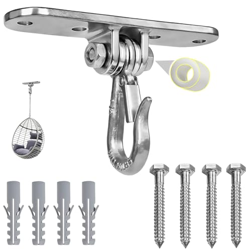 Heavy Bag Hanger,Stainless Wall Ceiling Mount Hook 180°/360° Rotation Wood Beam Holder Body Weight Strength Training Systems, Aerial Yoga Swing & Hammock - size: 4-holes large hook with 180° Swing