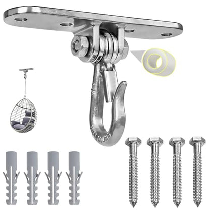 Heavy Bag Hanger,Stainless Wall Ceiling Mount Hook 180°/360° Rotation Wood Beam Holder Body Weight Strength Training Systems, Aerial Yoga Swing & Hammock - size: 4-holes large hook with 180° Swing