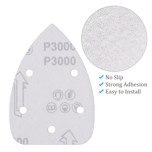 25pcs Mouse Sander Detail Sandpaper - [3000 Grit, 3.5" x 5.5"] Triangle Hook and Loop Assorted Sanding Pads Sheet for Wood Furniture Polishing Use | 5 Hole, Aluminum Oxide