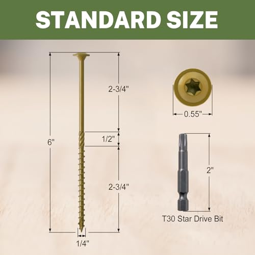 LIONMAX Lag Screws 6 Inch, Structural Wood Screws #14 x 6, 100-PCS, Bronze - color: Bronze, size: #14 x 6"