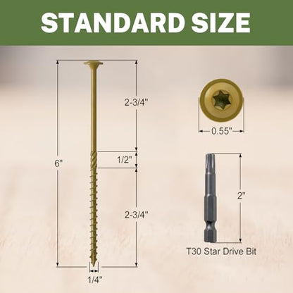 LIONMAX Lag Screws 6 Inch, Structural Wood Screws #14 x 6, 100-PCS, Bronze - color: Bronze, size: #14 x 6"