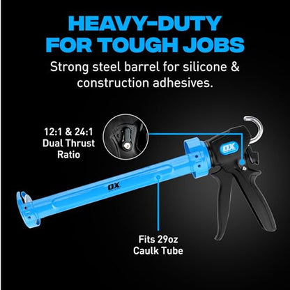 OX Pro 29 oz Caulking Gun - Heavy Duty Dual Thrust Caulk Gun - size: 29 oz - Dual Thrust Switch