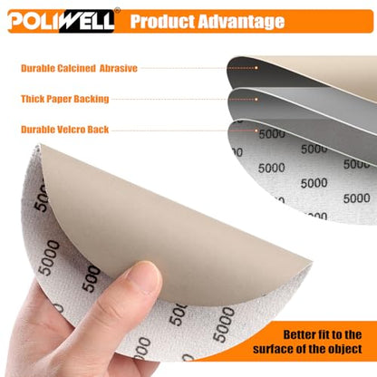 POLIWELL Sanding Discs 6 Inch 5000 Grit 20 Pack Hook & Loop - style: 5000 Grit