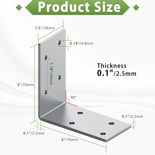 3x3 Inch Galvanized Steel L Shape Furniture Wall Support Brackets - color: Galvanized Steel, Silver