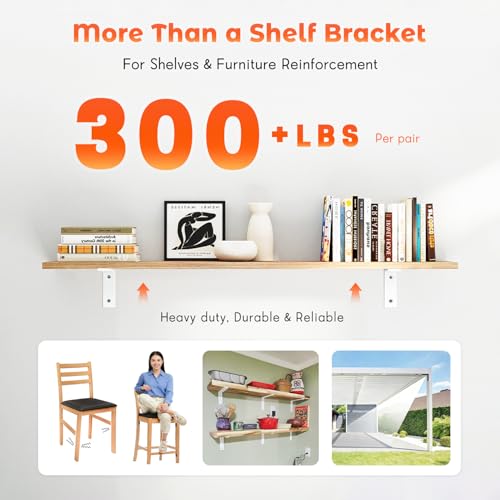 Shelf Bracket 8 Pack 14" Lx8 H 5mm Thick Heavy Duty White L Brackets - color: White-8pack, size: 14"Lx8"Wx1.5"W