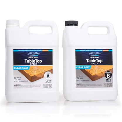 TotalBoat Table Top Epoxy Resin Kit - 2 Gallon Crystal Clear Formula with High Gloss & Self-Leveling Finish - Easy 1:1 Ratio for DIY Bar and Counter Coating, Woodworking, and Original Art Casting