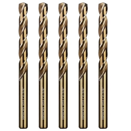 3/8 Inch Cobalt Drill Bits 5Pcs - HPHOPE M35 HSS Metal Twist Drill Bits Set, Jobber Drill Bits Length and Straight Shank, Suitable for Drilling in Hard Metal, Stainless Steel, Cast Iron - size: 3/8-inch, 5Pcs