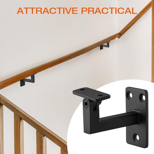 Adjustable Handrail Bracket, 3" Heavy Duty Swivel Hand Rail Bracket for Stair Railing Staircase, Matte Black (6 Pack) - size: Pack of 6