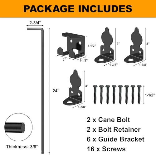 24" Cane Bolt Drop Rod for Gate, Heavy Duty Gate Latch 2 Pack - color: 24"-Black, size: 2 Pack