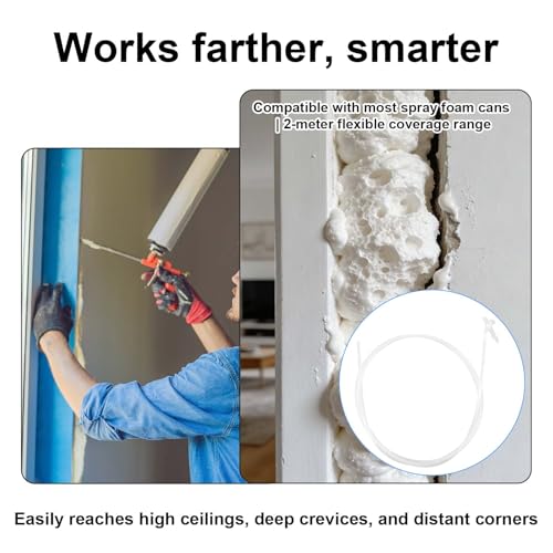 2pcs Spray Foam Nozzle Extension Tubes with Adjustable Spray Tips, 2m/78.74in PE Universal Expanding Long Reach Hose for Caulking Insulation Painting & Sealing Spraying Can Replacement