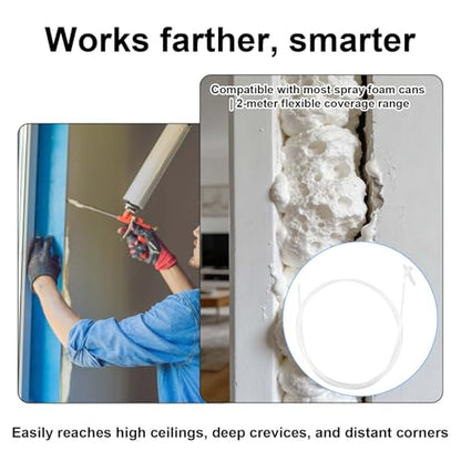 2pcs Spray Foam Nozzle Extension Tubes with Adjustable Spray Tips, 2m/78.74in PE Universal Expanding Long Reach Hose for Caulking Insulation Painting & Sealing Spraying Can Replacement