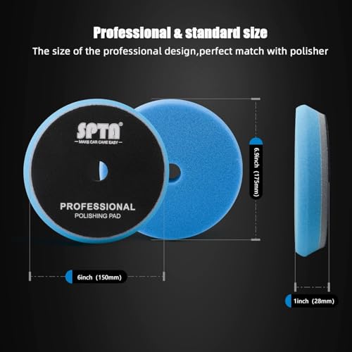 SPTA HD Buffing Polishing Pads, 6 Inch Orbital Buffer Pads Hook and Loop Buffing Pads, Foam Polish Pad 5 Grits from Coarse to Fine for 6 Inch DA Rotary Polisher Compounding, Polishing and Waxing - size: 6 Inch (150mm)