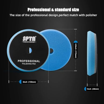 SPTA HD Buffing Polishing Pads, 6 Inch Orbital Buffer Pads Hook and Loop Buffing Pads, Foam Polish Pad 5 Grits from Coarse to Fine for 6 Inch DA Rotary Polisher Compounding, Polishing and Waxing - size: 6 Inch (150mm)