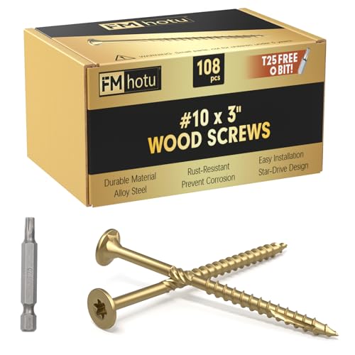 #10 x 3” Deck Screws, 108Pcs Star Drive Wood Screws - color: Gold, size: 3 Inch