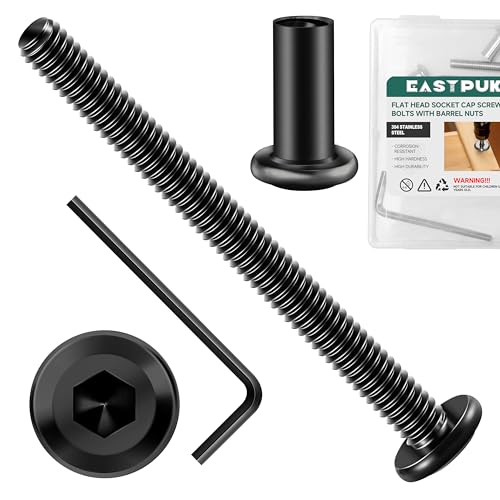 40Pcs 1/4-20 x 3 Flat Socket Head Cap Screws Bolts Barrel Nuts Kit, 304 Stainless Steel 18-8 Furniture Bolts Screws and Nuts, Black Oxided - size: 1/4 x 3"