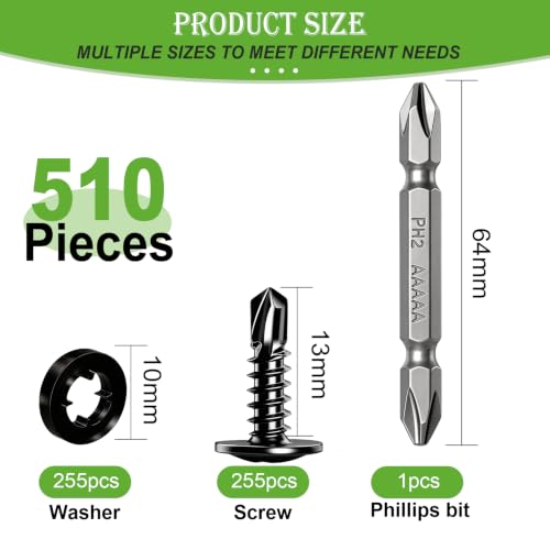 mxuteuk 510PCS #8×1/2" Self Drilling Screws, 410 Stainless Steel - size: BK #8×1/2"