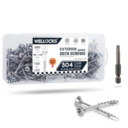 WELLOCKS #8 x 1-1/2 in 304 Stainless Deck Screws, 300 PCS - size: #8×1-1/2"