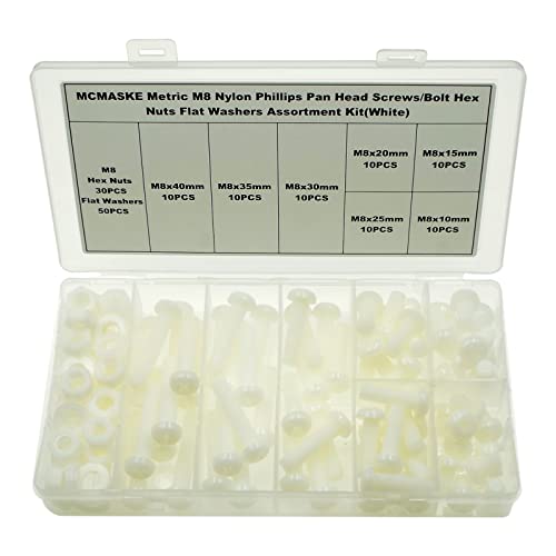 150PCS M8 White Nylon Phillips Pan Head Screws Nuts Washers Kit - size: M8