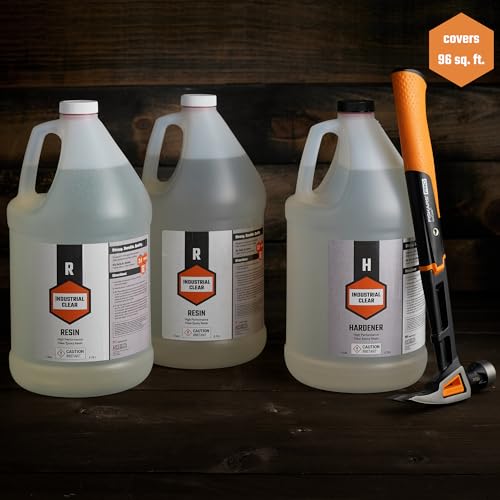 3 Gallon Industrial Clear Epoxy Resin Kit – Crystal Clear, High-Gloss, Heat & Scratch Resistant Table Top Epoxy for Countertops, Bartops, Live Edge Wood, Furniture Refinishing & Flooring - size: 3 gal
