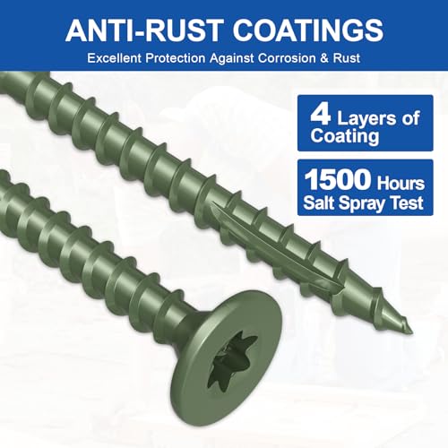 #8 x 1-1/2” Deck Screws, 250Pcs Star Drive Wood Screws - color: Green, size: 1-1/2 Inch