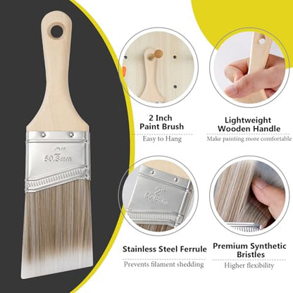 Mister Rui 3-Pack 2 Inch Angled Paint Brushes, Sash Brushes for Trim & Wall - size: 3PCS, 2" Short