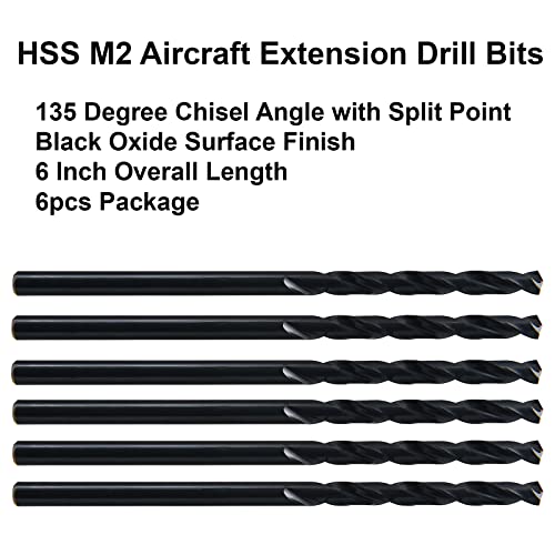 MAXTOOL 7/32"x6" 6pcs Identical Aircraft Extension Drills HSS M2 Extra Long Deep Twist Drill Bits Straight Shank Fully Ground Black; ACF02B06R14P6 - size: 7/32"x6"