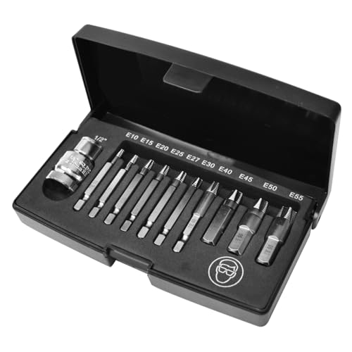 K Tool International 75410 Damaged Torx Screw Extractor Set for Garages, Repair Shops, DIY, Twist End Design, 1/4" shank, High Grade Silicon Alloy Steel, Heat-treated, Chrome-plated, 11 Piece