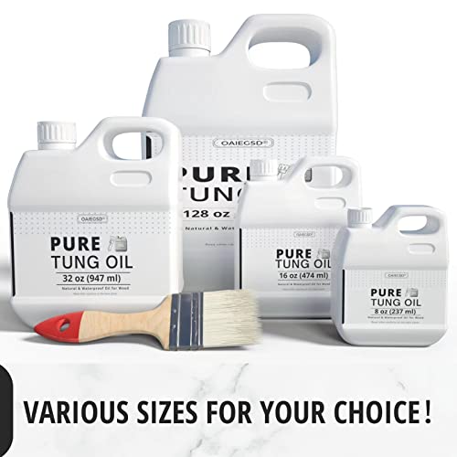 64oz 100% Pure Tung Oil with Brush, Food Safe Waterproof Low Odor - size: 64 Fl Oz