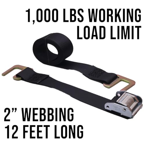 BoxerTool Wood Rail Straps - Rental Truck Tie Down Straps - Cam Buckle with Slotted Hook - Tie Down - Box Trucks, Wood Slat Rails - size: 2" X 12'