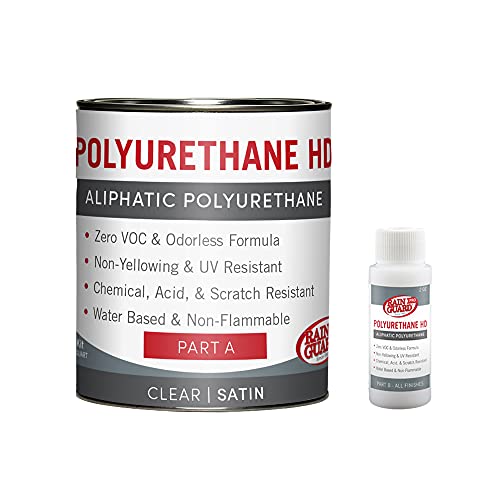 Rain Guard Water Sealers PU-2402 Polyurethane HD IsoFree Clear 2-Part White Base Satin Finish Ready to USE Covering up to 75 Sq. Ft on New and Older Surfaces. 1 Quart Kit A and B - color: Clear Satin, size: 1 Quart (75 Sq. Ft.)