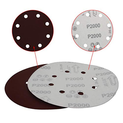 Utoolmart 10pcs 7 Inch 8 Hole Hook and Loop Sanding Disc 2000Grit Flocking Sandpaper for Random Orbit Sander - size: 2000 Grit